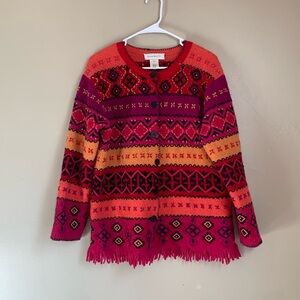 Susan Bristol wool sweater coat/cardigan, southwest felted embroidered size med